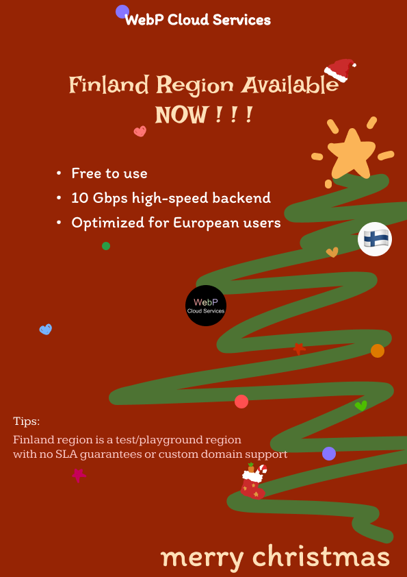 WebP Cloud Finland region Christmas artwork in English